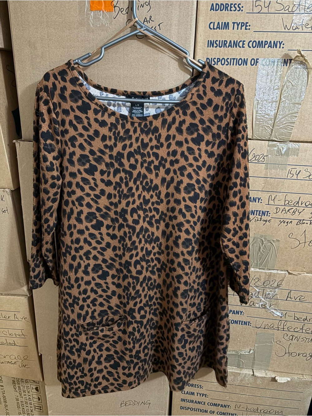 Women's Long Sleeve Leopard Print Tunic Dress